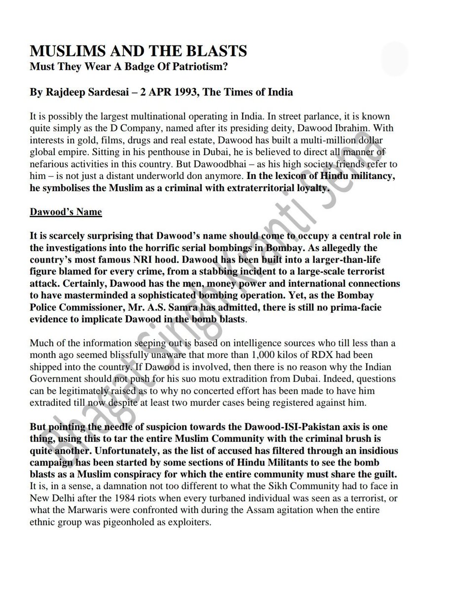 rishibagree's tweet photo. How many of you remember that Rajdeep Sardesai wrote an article praising and defending Dawood Ibrahim in 1993 soon after the Mumbai bomb blasts which killed 275 innocent people ??? https://t.co/xHyKecSCqi