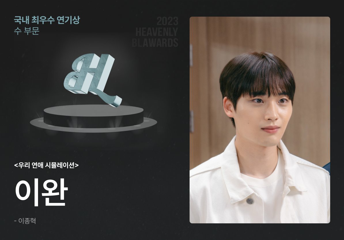 2023 HEAVENLY BL AWARDS

🏆 본상 부문 🏆
🇰🇷 국내 최우수 연기상 - 수 부문 🇰🇷

#우리연애시뮬레이션 의 이완
수상 축하드립니다 🐰

지금 시상식 보러 가기
📺 youtube.com/live/r4Vk2QWje…

#2023HeavenlyBLAwards #이종혁