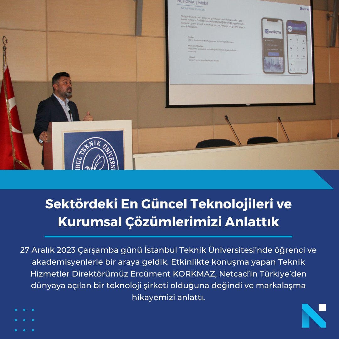Sektördeki En Güncel Teknolojileri ve Kurumsal Çözümlerimizi Anlattık Haberin Devamı için; bit.ly/3H6HalD #Netcad #İstanbulTeknikÜniversitesi #Etkinlik #Teknoloji #akillisehirlericinakillicozumler