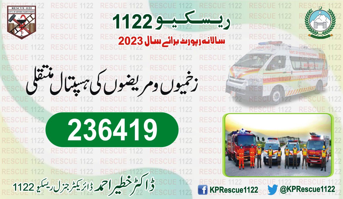 ahmad_khateer's tweet photo. Performance report of Khyber Pakhtunkhwa Emergency Rescue Services (Rescue1122) during the year #2023 

@PMRUKP @KPRescue1122 https://t.co/Cc0PU7NlTB