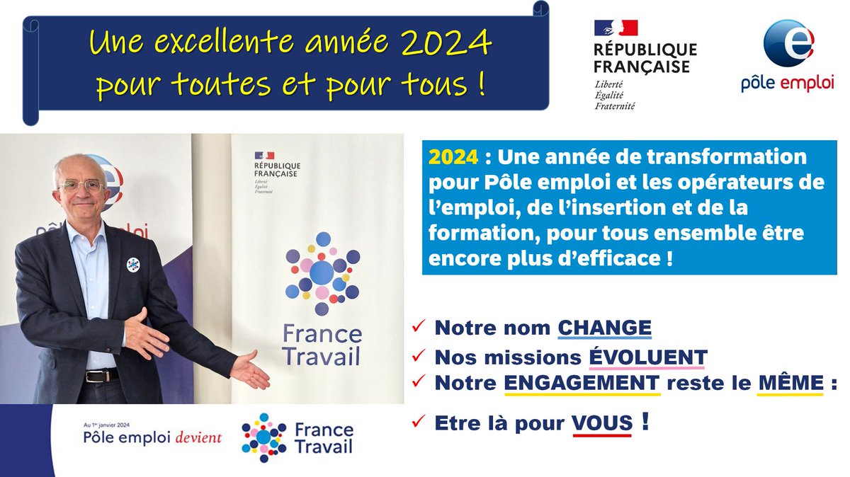 Une excellente année #2024 pour toutes et pour tous !

#FranceTravail #AvecFranceTravail @pole_emploi