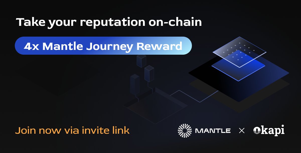 Exciting news! Okapi is now part of Mantle Journey Season Alpha 🚀

🏅Mint your Okapi Reputation Badges, take your reputation on-chain!
🎁 4x your Mantle Journey rewards <a href="/0xMantle/">Mantle Network</a>

🔗 app.okapi.xyz/invite/GODaLcqT

#DiscoverOnOkapi #BuildOnMantle

Reward &amp; guide details 👇