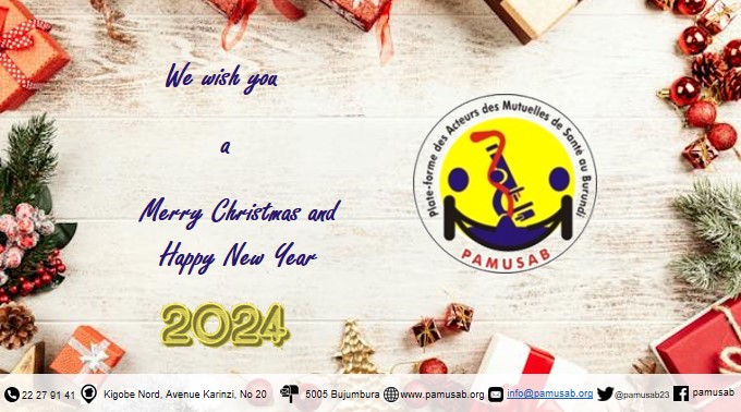 PAMUSAB (@officialpamusab) on Twitter photo Joyeuses fêtes de fin d'année de la part de @pamusab23, la plateforme des Acteurs des Mutuelles de Santé au #Burundi! Que cette nouvelle année vous apporte santé, bonheur et prospérité. 🎊🎉 @Solsoc <a href="/SynergieMASMUT/">Synergie MASMUT</a> <a href="/conamusbdi/">CONAMUS</a> <a href="/SEP_CNPS/">SEP/CNPS</a> <a href="/GenreMinistere/">Ministère en charge de la Solidarité Nationale</a> <a href="/BelgiumInBuja/">Belgium in Burundi</a> Joyeuses fêtes de fin d'année de la part de @pamusab23, la plateforme des Acteurs des Mutuelles de Santé au #Burundi! Que cette nouvelle année vous apporte santé, bonheur et prospérité. 🎊🎉 @Solsoc <a href="/SynergieMASMUT/">Synergie MASMUT</a> <a href="/conamusbdi/">CONAMUS</a> <a href="/SEP_CNPS/">SEP/CNPS</a> <a href="/GenreMinistere/">Ministère en charge de la Solidarité Nationale</a> <a href="/BelgiumInBuja/">Belgium in Burundi</a>