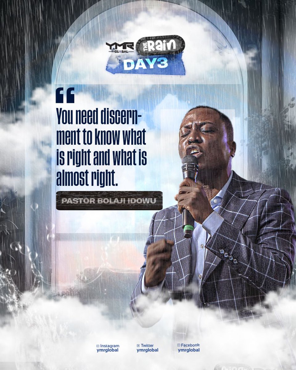 ymrglobal's tweet photo. • The best of God is not in the past but in the future.

• Prayer sharpens your discernment.

• You need discernment to know what is right and what is almost right.

- Pastor Bolaji Idowu

Morning Session
Day 3
#YMR2023
#TheRain https://t.co/SbUiNYuguy