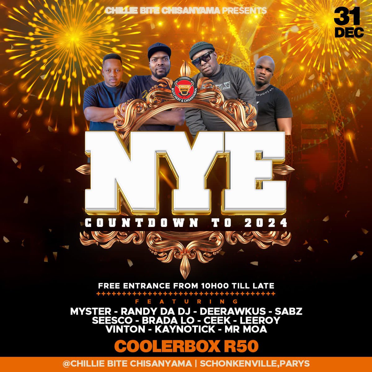 randydadj's tweet photo. NYE CountDown to 2024 #ChillieBiteChisanyama #randydadj #amapianomusic #amapiano https://t.co/EF5B0J2Bfk