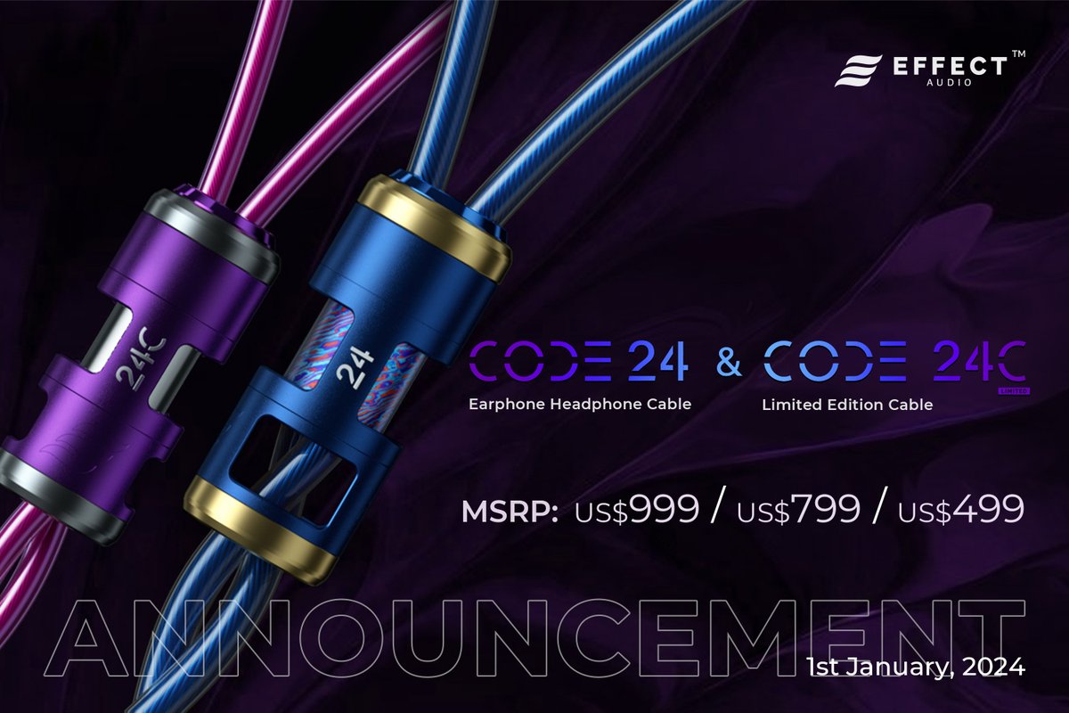 HiFiGoAudio's tweet image. 👏Effect Audio is welcoming the New Year with all-new Code 24 and Code 24C IEM Upgrade Cables.🎶 ✨Designed with Perfection, these premium cables greatly enhance the way you enjoy your IEMs. 
HiFiGo:hifigo.com/products/effec…
#EffectAudio #CODE24 #CODE24C #Cable #IEMs