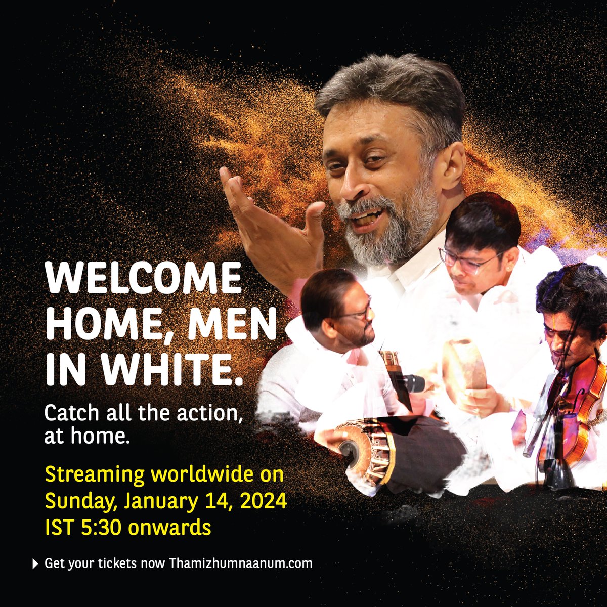 Goodbye, December. Hello again, Thamizhum Naanum! The Men in White are coming to your home this January. Get ready to take the virtual front seat. Now available for purchase at thamizhumnaanum.com @sanjaysub . . #sanjaysubrahmanyan #chennai #event #eventplanner #virtual