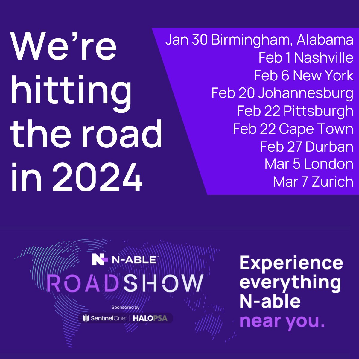 Nable's tweet image. 🚀 The #NableRoadshow 2024 kicks off Jan 30th!
Sneak peeks, expert insights, and invaluable networking await you!
Check out the cities we're hitting 🌍 and join us for an experience like no other!
bit.ly/NableRoadshow2…