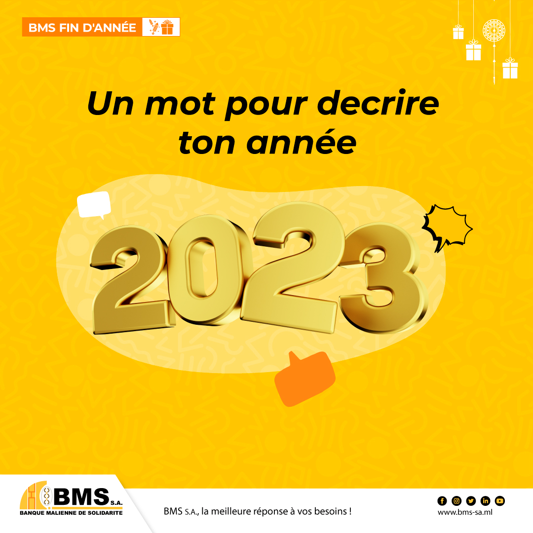 bms_mali's tweet photo. Cette année touche déjà à sa fin. Quel mot résumerait le mieux ton année en 2023 ? Partage ton ressenti dans les commentaires !

#2023 #finannée #banquemaliennesolidarité https://t.co/4TnMQ1eIYo