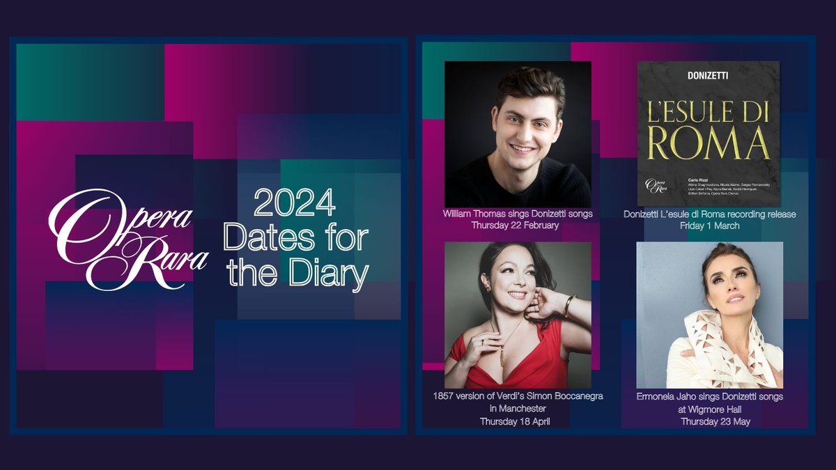 OperaRara's tweet image. We're looking forward to welcoming you all on more journeys of operatic discovery in 2024! Head to our website to find out more about our event highlights pictured #NewYear #2024 #DatesForTheDiary  🎶🎵➡️

#WilliamThomas
@BrittenSinfonia
@EleonoraBuratto
@ErmonelaJaho