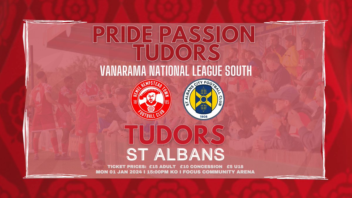 𝐃𝐎𝐍'𝐓 𝐌𝐈𝐒𝐒 𝐓𝐇𝐈𝐒 𝐎𝐍𝐄🙌
📆01.01.2024 | 3:00pm Kick Off
🆚 <a href="/stalbanscityfc/">St Albans City FC</a>

Blow off those NYE cobwebs &amp; get yourself down to support the team!❤️

𝗧𝗵𝗲𝗿𝗲 𝘄𝗶𝗹𝗹 𝗯𝗲 𝗮 𝗯𝗶𝗴 𝗰𝗿𝗼𝘄𝗱 𝘀𝗼 𝗴𝗲𝘁 𝘆𝗼𝘂𝗿 𝘁𝗶𝗰𝗸𝗲𝘁𝘀 𝗲𝗮𝗿𝗹𝘆
👉 hemelfc.com/event-details/…