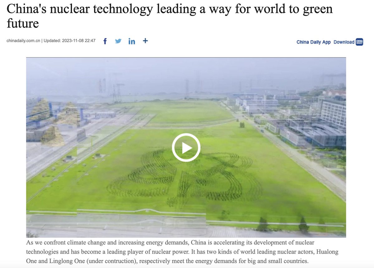 Dass China die Kernenergie als Schlüsseltechnologie für die Dekarbonisierung erkannt hat, erfährt man hier im Video. Hualong One 1,1 GW und Linglong One 125 MW,beides lokale Reaktor Entwicklungen, werden vorgestellt, auch für den Export. 
'Angesichts des Klimawandels und des…