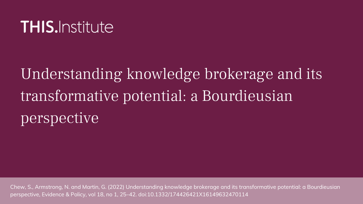 Can specialist knowledge brokers help researchers and practitioners share information and promote faster uptake of healthcare research? We looked at the role using social theory and here’s what we found: 
Read the paper ths.im/48nFPCH
THIS summary ths.im/3v2kOz7