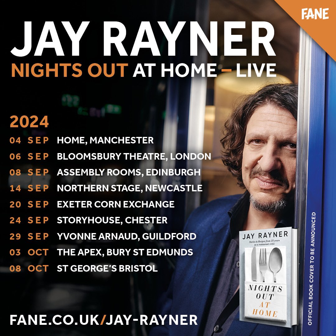 More morning-after-the-night-before pluggery (and if you’re sick of this I understand; just unfollow). The @MasterChefUK recipes come from my first cookbook, published Sept 24. I’ll be on tour with a live show. More dates to come incl Belfast. All details: fane.co.uk/jay-rayner