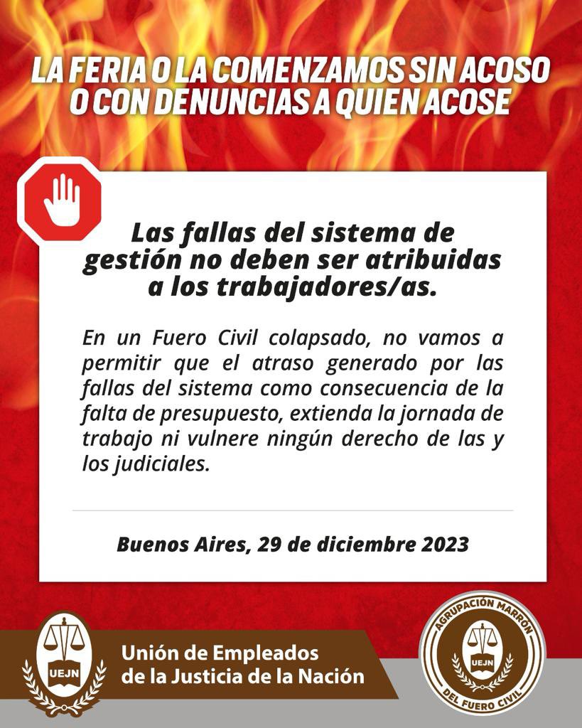 CIVILUEJN's tweet photo. 🚫 NO AL ACOSO 🚫

📲 Si sos víctima de acoso no dudes en denunciarlo.
⚖️ Estaremos denunciando a quienes fuercen la utopía de una “bandeja de escritos en cero” a costa del acoso y de la extensión horaria de nuestra jornada laboral.
Finalicemos el año sin conflictos. https://t.co/GebmeseKd1
