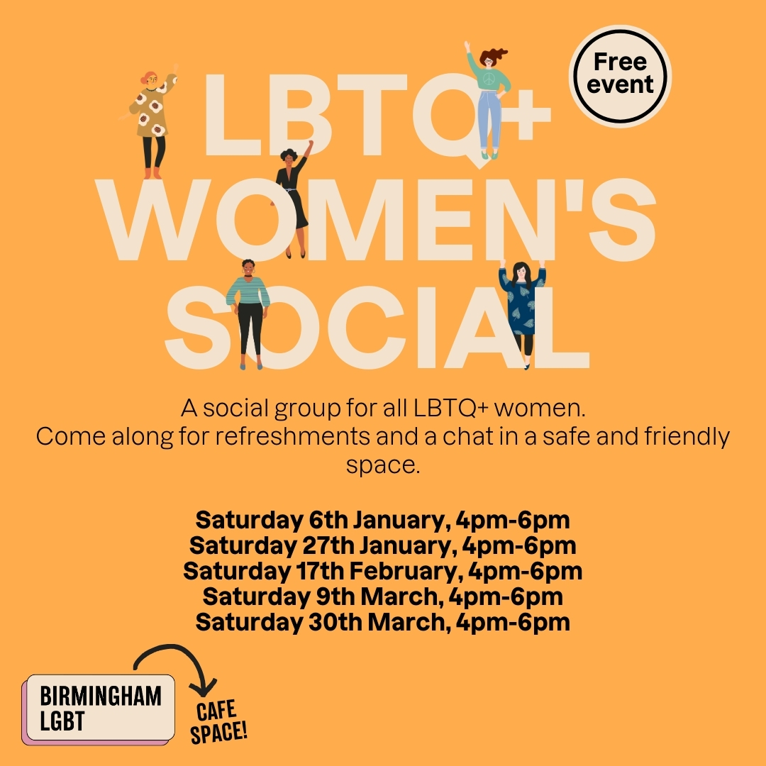 birminghamlgbt's tweet photo. Join us for a fun and friendly LBTQ+ Women's social meetup!

🌈 Multiple dates
🫖 Refreshments provided
📍Birmingham LGBT, Cafe Space

For more info alexussavage@blgbt.org or call 0121 643 0821 https://t.co/KldamMtHLJ
