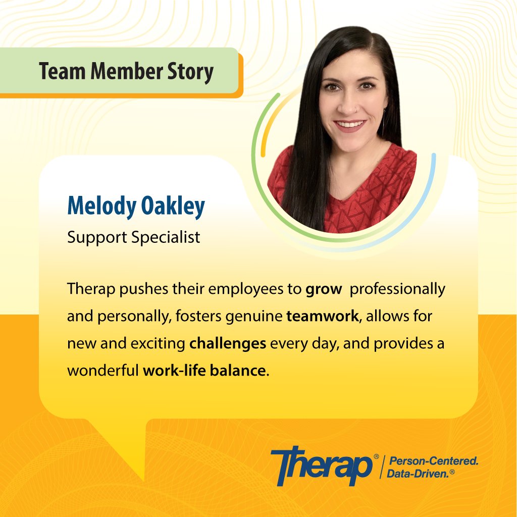 Therap Services (@therapservices) on Twitter photo Read about Melody's experience working at Therap!
"I wanted to work for Therap long before I had the opportunity and after almost a year as a Therap employee, I can say it's just as wonderful as I imagined it would be."
#TherapServices Read about Melody's experience working at Therap!
"I wanted to work for Therap long before I had the opportunity and after almost a year as a Therap employee, I can say it's just as wonderful as I imagined it would be."
#TherapServices