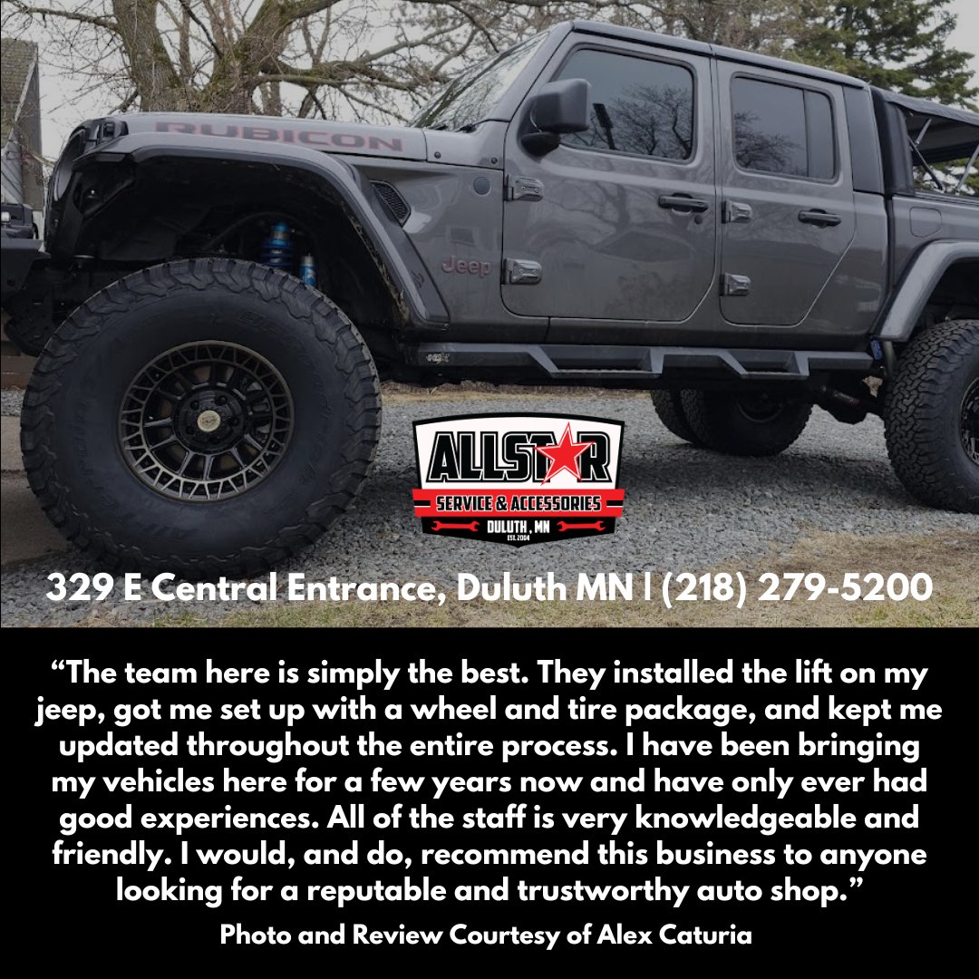 Thank you, Alex, for the opportunity to work on this beauty! Great work as always, team. 

Looking to add some height to your ride? Let’s get you lifted! Give us a call today — (218) 279-5200

#jeep #liftedtrucks #liftedtrucksdaily #jeeplife #jeeprubicon #jeepnation #duluthmn