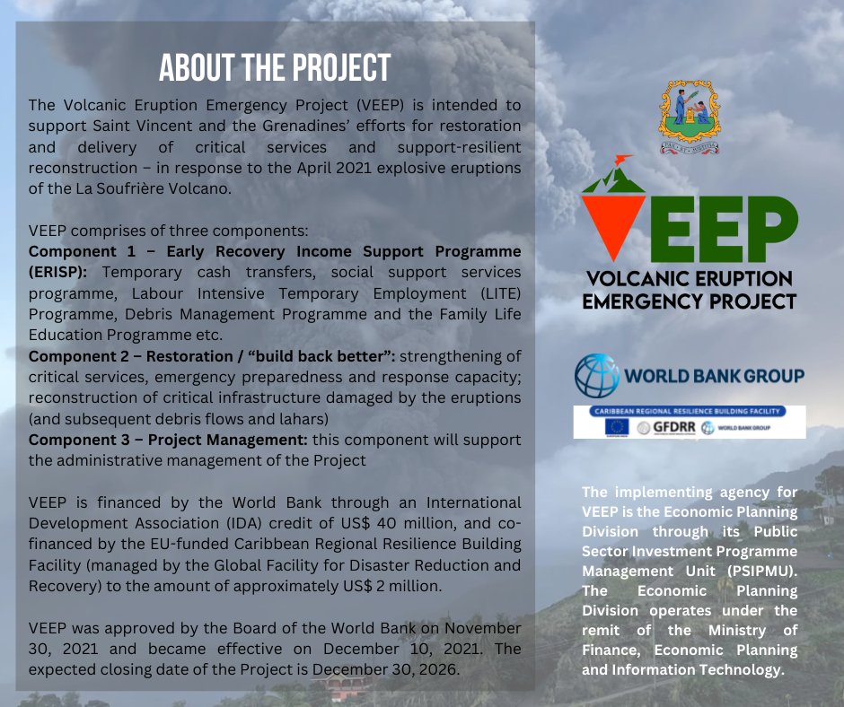 veepSVG's tweet photo. Learn more about the Volcanic Eruption Project; don't hesitate to contact us if you have queries! #veepsvg #BuildBackBetter #StVincentAndTheGrenadines #WorldBank #EuropeanUnion https://t.co/s8ofvuAecg