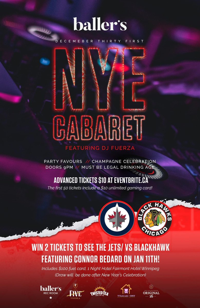 Want to a chance to win tickets to see Connor Bedard take on the Jets see you @ Ballers NYE
