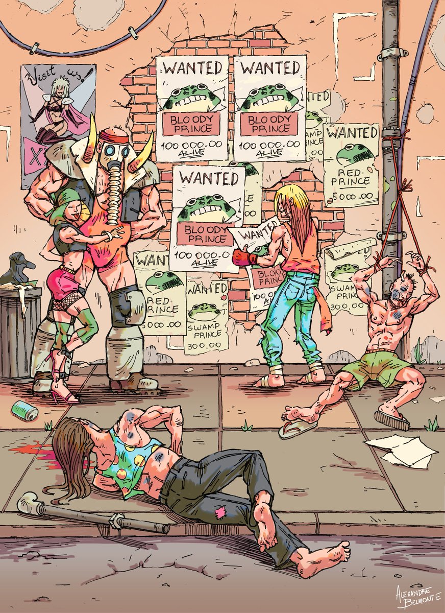 2020 illustration.

On this one there are some of the early designs for the Feral Rabble gang, mainly Cobra and Elephant! Tbh, I still like the Elephant mask, so perhaps I do an enemy variation with it.

Also, important: happy new year everyone!

#videogame #indiegame #conceptart