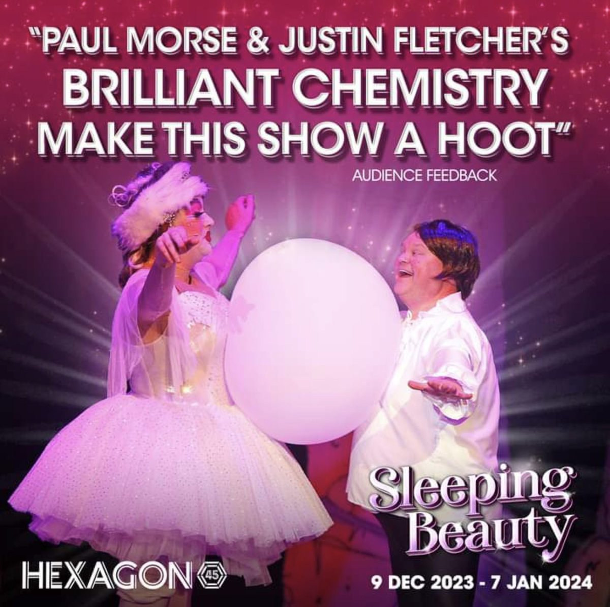 LadyOfAManor's tweet photo. Great fun #SleepingBeauty #ReadingPanto @Thehexagon Great ensemble cast, lots of music and plenty of panto business, including the famous Balloon sketch from @PaulMorseActor and Justin Fletcher ππ» https://t.co/4VhFK1bK9V
