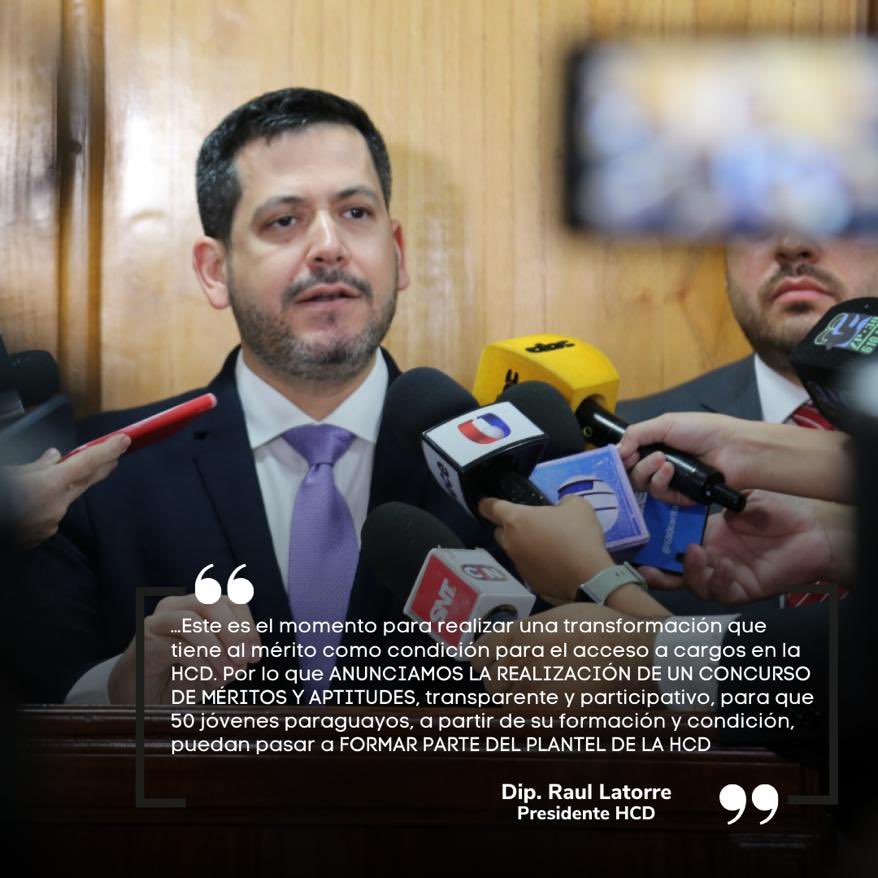 raulatorre's tweet photo. Iniciamos el proceso de transformación hacia el mérito como condicionante para la obtención de un espacio laboral en la cámara de diputados.
Vamos a realizar un concurso de méritos y aptitudes para el ingreso de 50 jóvenes de todo el territorio nacional al plantel de la cámara, confiamos a la juventud el inicio de este proceso de transformación.
🇵🇾💪
