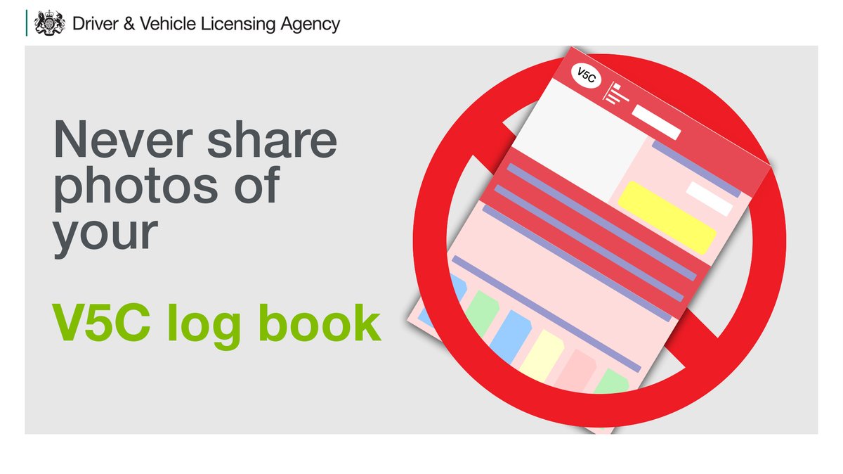 Stay safe online – don’t share photos of your V5C log book on social media or selling sites, as scammers can use them for identity theft. gov.uk/report-suspici…