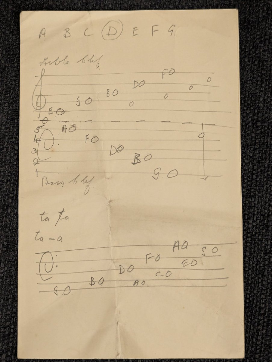 _Callum_Fisher_'s tweet photo. Fun find while searching family things - a bunch of old piano music, and this, which from a bit of digging would have been the notes from my granddad's first piano lesson, when he was age 5 in 1933! A special find 😄 https://t.co/G7zt26MGka