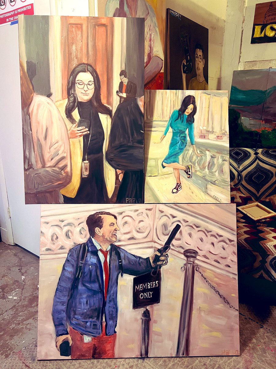 New artworks for my gallery which this year I shall make the most splendid Capitol corridors since Constantino Brumidi. Right to left: @AllisonMPecorin @MattLaslo @aishahhasnie