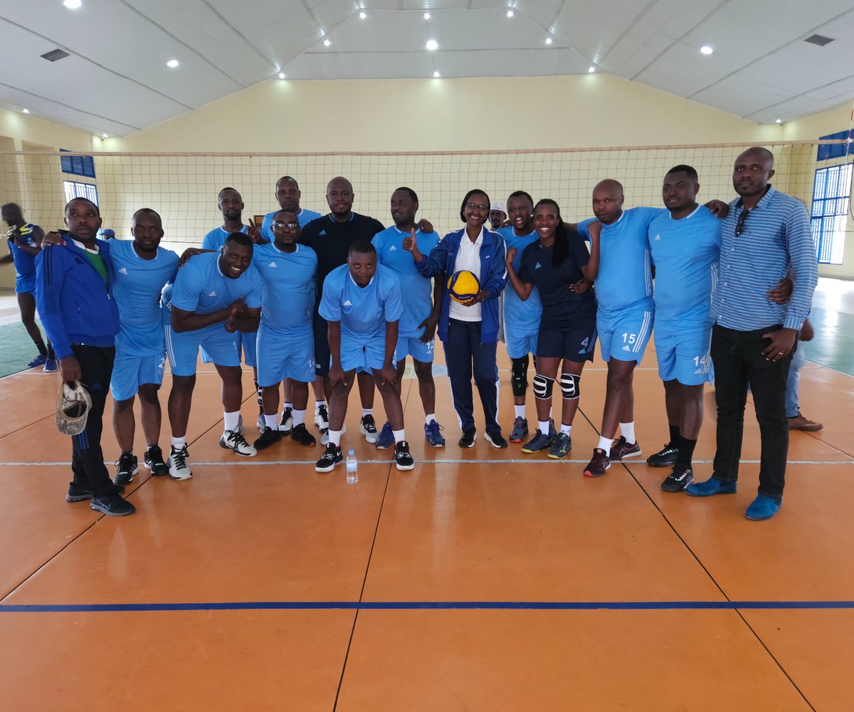 RwandaFinance's tweet photo. Stand up for the Champions! Congratulations to our volleyball team for winning the 2023 #ARPST championship after beating @Rwanda_Sports 3 sets to nil. #Champions2023 https://t.co/Ux4oIRrk7L