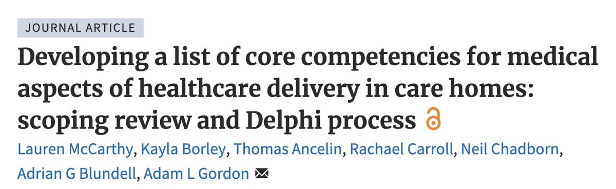 This paper outlines 109 learning outcomes over 19 domains as a basis of specialty agnostic postgraduate education of doctors working in care homes academic.oup.com/ageing/article… @adrianblundell @nchadborn @RachaelECarroll @Age_and_Ageing @GeriSoc