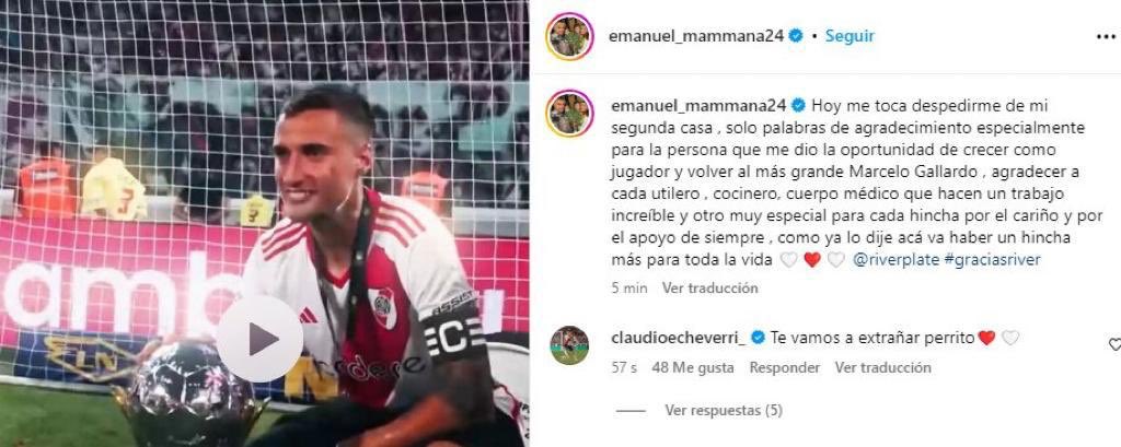 Absolutamente injusto me parece el trato a Emanuel Mammana. Hace meses que está a disposición y no lesionado. Y resignó mucho para venir a River