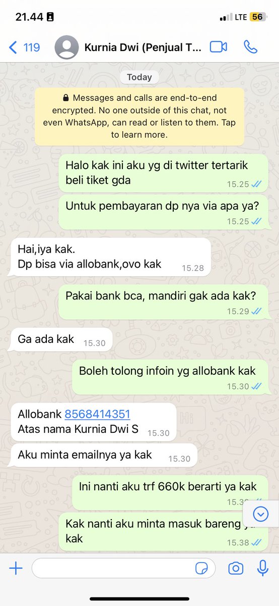 Hii_HongJisoo's tweet photo. 3. Melalui WA aku kirim bukti transfer 660k ke rek Allobank an. Kurnia Dwi S dan dimintai alamat email pribadi. Tapi setelah kirim bukti trf, E-tiket tidak pernah dikirimkan oleh penipu. Sebelumnya aku udah cek get contact nya aman makanya berani transfer. #gda #wtsgda #wtbgda https://t.co/bR3JeWZILU