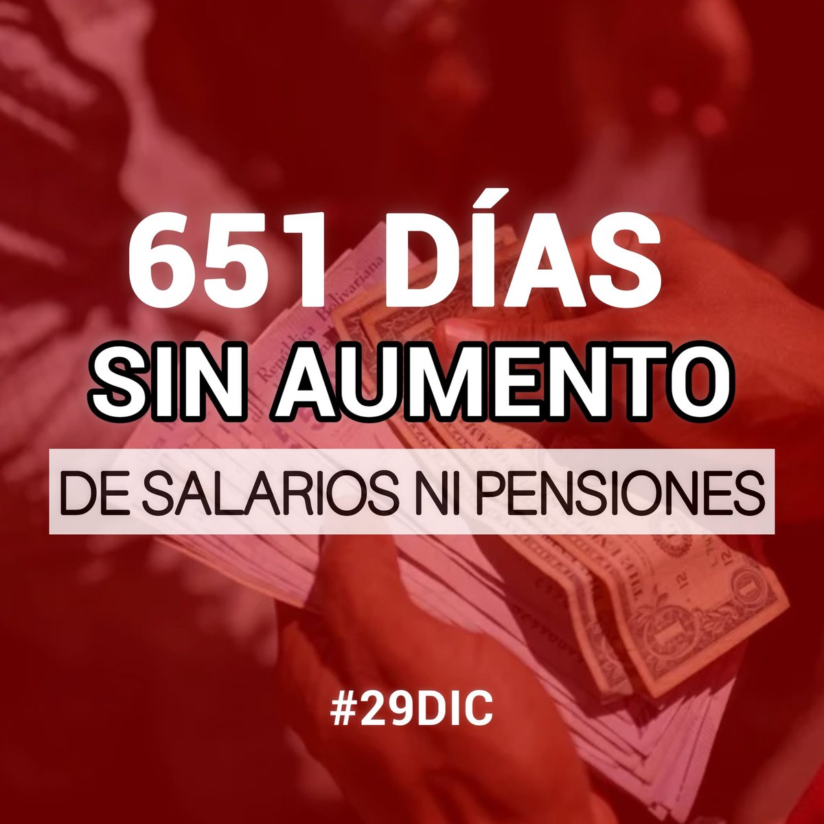 A dos días para finalizar el 2023. ¿Qué pasó con los salarios y pensiones?

El último aumento fue en marzo del 2022 y para el momento eran 33$. Hoy, 651 días después, el salario mínimo y pensiones no llega a 4$ al mes.

En un país donde la inflación entre enero y noviembre fue de