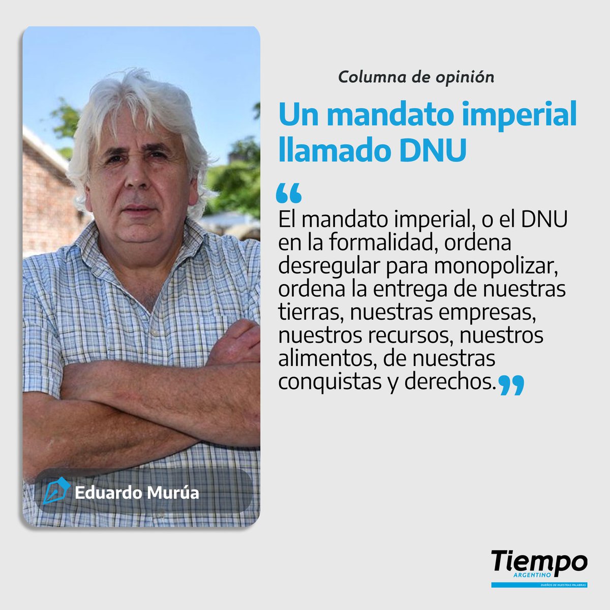 <a href="/EmpRecuperadas/">MNER</a> <a href="/Sivendia_BsAs/">Sindicato Vendedores de Diarios y Revistas</a> <a href="/Sitosplad/">SITOSPLAD</a> <a href="/conarcoop/">Conarcoop</a> 🗣️Para Eduardo Múrua de <a href="/EmpRecuperadas/">MNER</a>, el DNU es "el fin de la poca soberanía que teníamos para determinar qué hacer con los recursos que contábamos, que en verdad eran en su mayoría saqueados por el poder imperial y una minoría oligárquica y cipaya". bit.ly/3tpmXoe