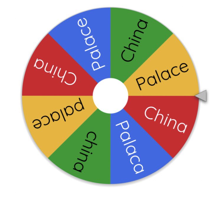 Debat over wat als avondmaal te bestellen op dramatische wijze beslecht
Ik: Chinees
Vriendin: Libanees 

Wheel of fortune… 
Wee mijn geluk