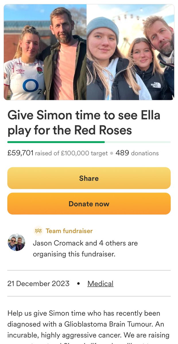 Please donate if you can for our wee Ella and her dad ❤️

Simon has recently been diagnosed with a Glioblastoma Brain Tumour which is an incurable, highly aggressive cancer. 

There are proven treatments that can extend Simon's life!

gofund.me/3f3d3de4