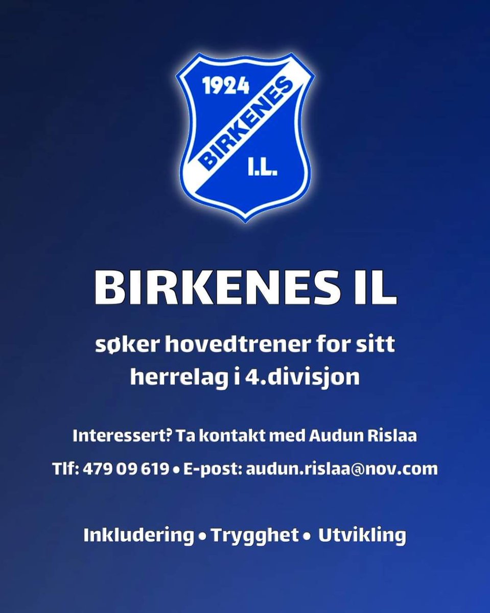 KnutEspegren's tweet photo. Birkenes trenger ny senior A trener! 👋👀
Har X noen seriøst gode kandidater? Kan friste med en spennende stall, gode fasiliteter (til og med innendørs kunstgresshall) og 4.divisjon! #birkenes #agderposten #agder https://t.co/r48ChhE5Cx