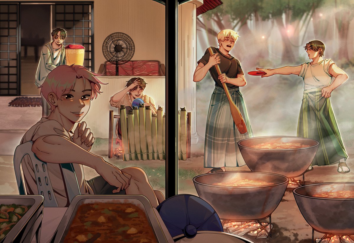 Before the end of the year, here's my contribution for <a href="/txtfoodzine/">Blue Orangeade: a TXT Zine | PREORDERS OPEN!</a> this year ✨✨
TXT kenduri kampung-core #TXTfanart