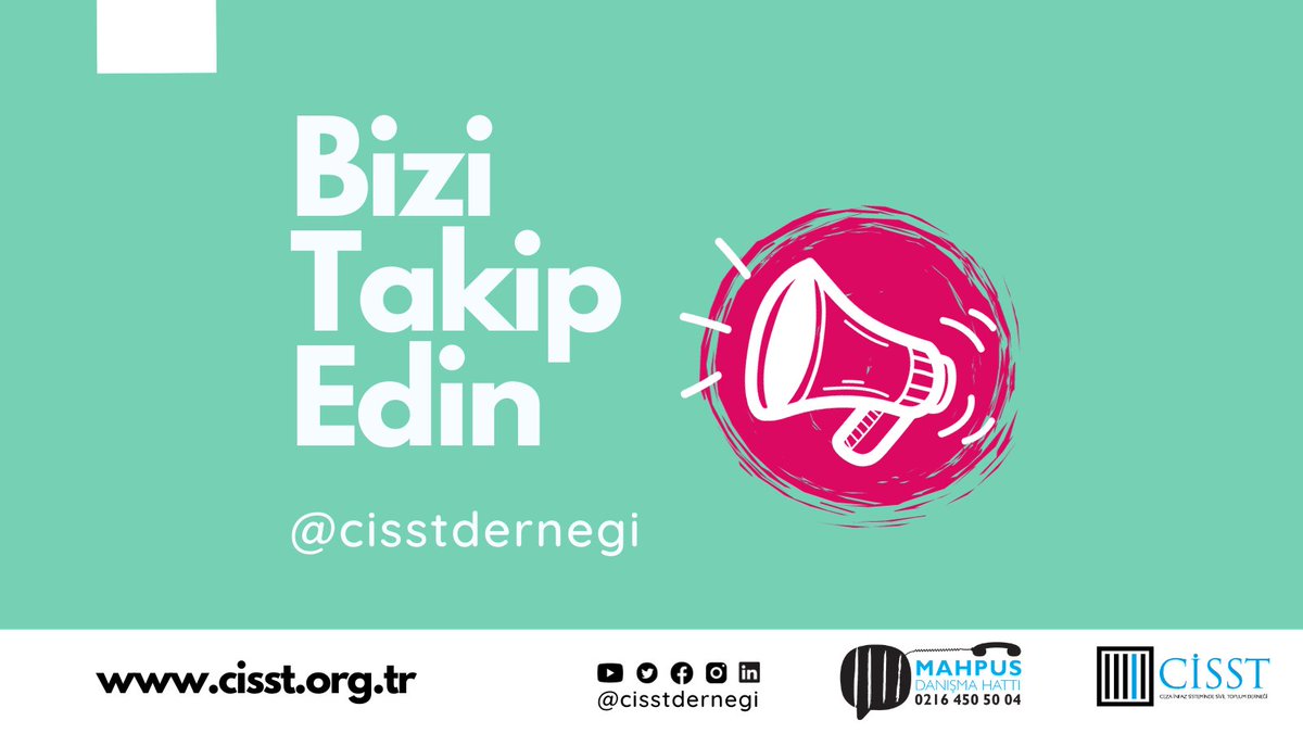 CİSST'in iletişim planının bir parçası olarak bütün CİSST tematik alan hesaplarını tek bir çatı altında buluşturmaya karar verdik!  Alandan tüm güncel içerikler, etkinlik duyuruları ve daha fazlası için <a href="/cisstdernegi/">Ceza İnfaz Sisteminde Sivil Toplum Derneği</a> hesabını takip etmeyi unutmayın. #CİSST