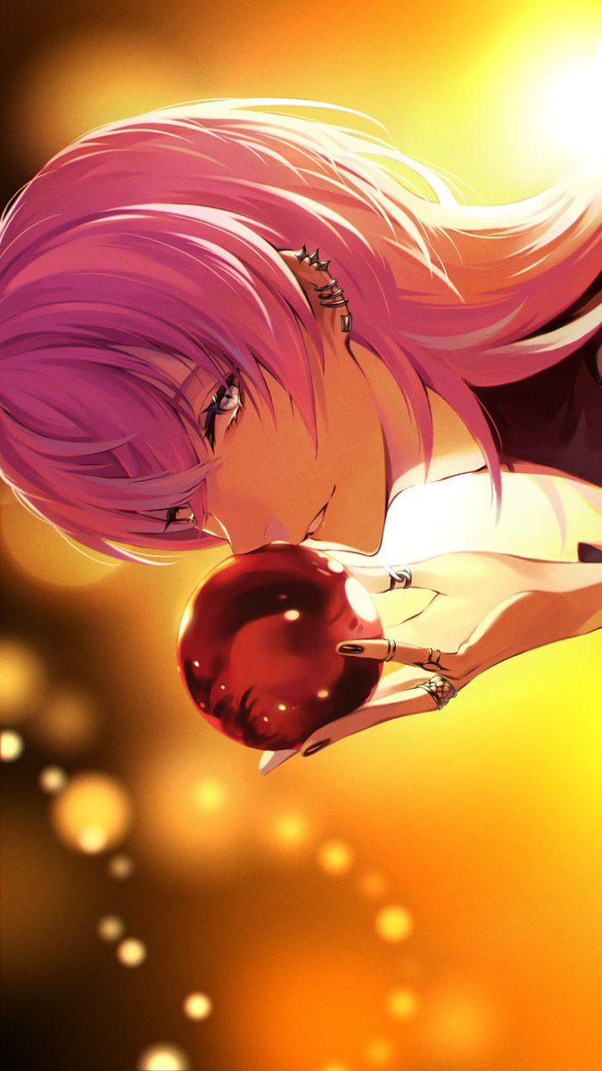 solo ring food jewelry pink hair candy apple looking at viewer  illustration images
