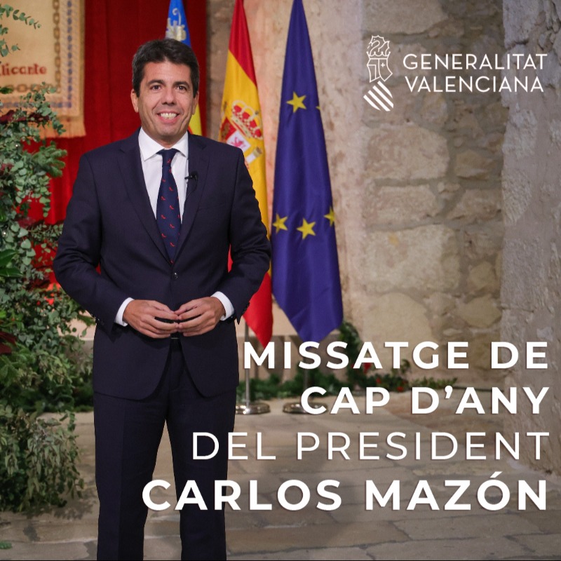 generalitat's tweet photo. 💫📺 Missatge de Cap d'Any del president @carlos_mazon_

🕑 A partir de les 14.00 hores

📡 Pots seguir-ho en directe a les xarxes socials de la @generalitat

🌐 També al canal de YouTube ⤵️
https://t.co/bGCWbNJxyq