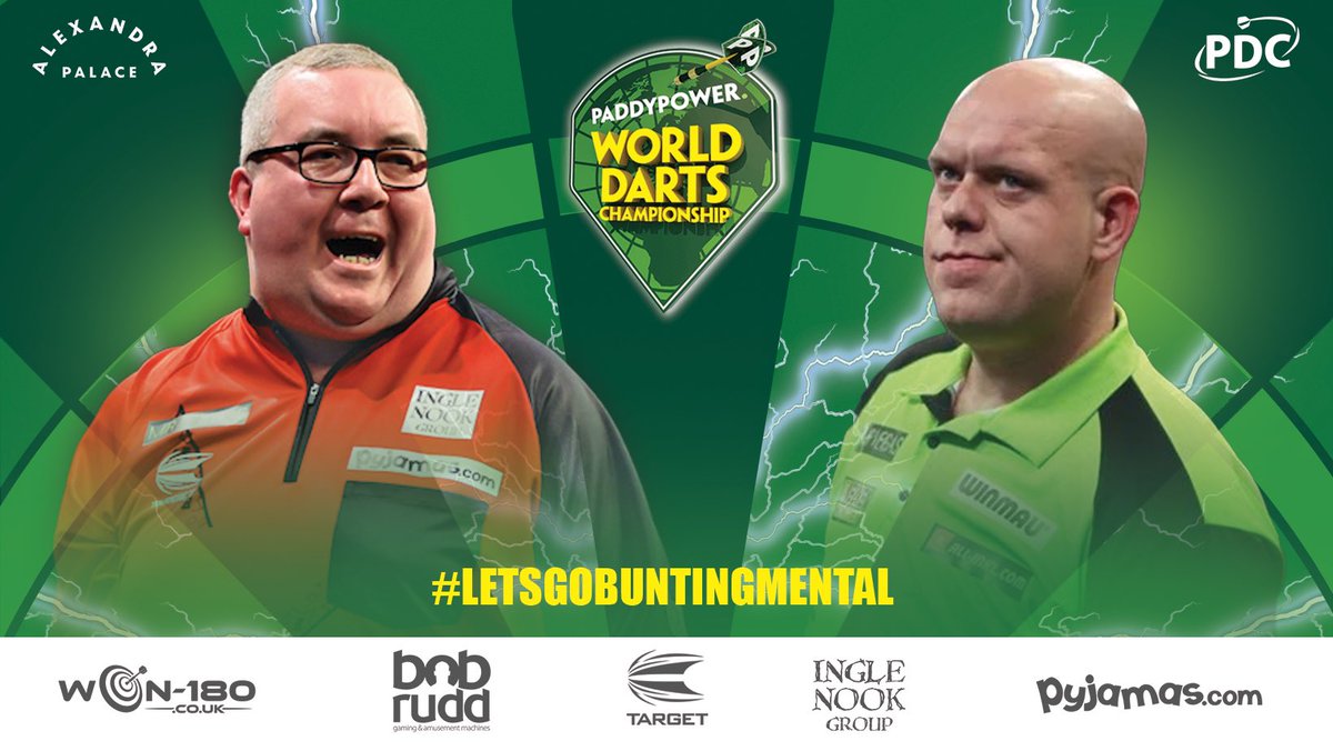 sbunting180's tweet photo. Back on stage tonight at around 8:15pm for my last 16 match against Michael.

Love playing in front of the Ally Pally crowd, always an unbelievable atmosphere 🔥

If you’re in the venue tonight, or even in front of the TV, let’s make my walk on nice and loud. 🎶

#LetsGoBuntingMental #LGBM 

Ich hoffe, dass meine deutschen Fans im Publikum meinen Walk on Music schön und laut singen werden

#LassunsBuntingverrücktwerden

Thank you to my sponsors and all my fans for your continued support.

@TargetDarts 
@Pyjamasdotcom
@theruddgroup 
@Inglenook_Inns 

The tournament will be broadcast live on Sky Sports in the UK, through the PDC's worldwide broadcast partners including DAZN and Viaplay, and on PDCTV (excluding UK, Ireland, Germany, Austria & Switzerland based subscribers).