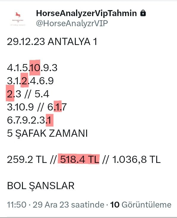 HorseAnalyzer's tweet photo. 10 ZANABİR ✅️ 30.05 TL 🔥

1 BABA RÜSTEM ✅️ 23.70 TL 🔥

1 MY LITTLE GİRL ✅️ 16.65 TL 🔥

KÖTÜ GEÇEN ARALIK AYI SONUNDA

@HorseAnalyzrVIP 'den BOMBA BİR

YILBAŞI HEDİYESİ GELİR Mİ ? 😇🫶🔥 https://t.co/GcGs5bPEG0