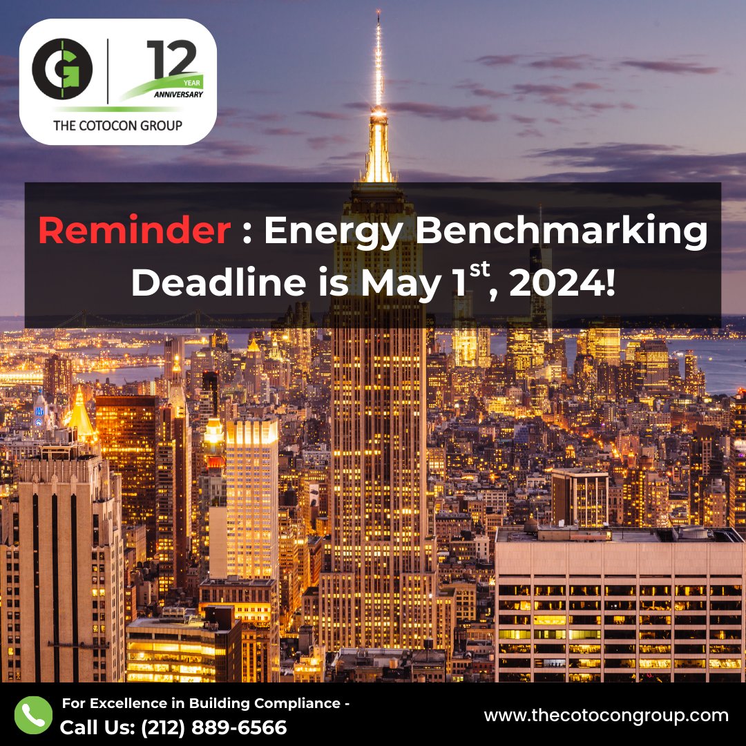Building owners, remember! The Benchmarking deadline for your building is May 1st, 2024! Benchmarking your building is also a vital part of ensuring that you are on path towards compliance with NYC #LL97!

Call us to know more!

#BuildingLife #NYC #Buildings #RealEstate