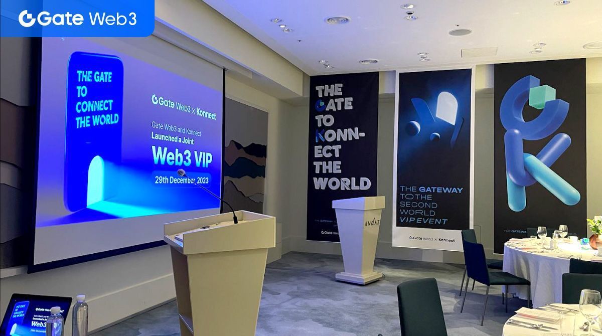 Gate's tweet photo. 🚀 Celebrating the year's end at the exclusive Gate Web3 X KONNECT VIP Event! 🎉

A night of networking, surprises, and strengthening partnerships. 🌐

This event marks a milestone, anticipating more innovations in the future.🌟

👉Details: https://t.co/hMIrzSUdNj

#GateWeb3 https://t.co/qluFAb3eC5