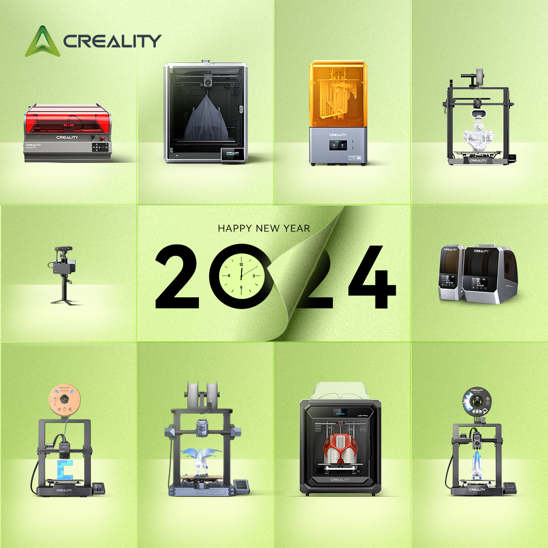 Creality3dP's tweet photo. Here we go, see you in 2024 🥳
#crealityK1 #HalotMagePro #Ender_3V3SE #Ender_3V3KE #CR_M4 #CR_10SE #SermoonD3Pro #spacepifilamentdryer #falcon2 #CR_Ferret #creality #happynewyear https://t.co/rllN1uFTUI