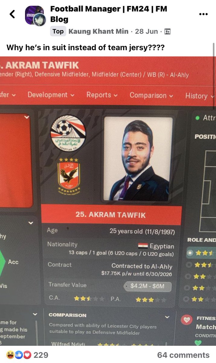 FMEgypt_'s tweet photo. I guess he’s well suited to his role in the team.

#FM24 | #FootballManager https://t.co/5JzW1YXvzY