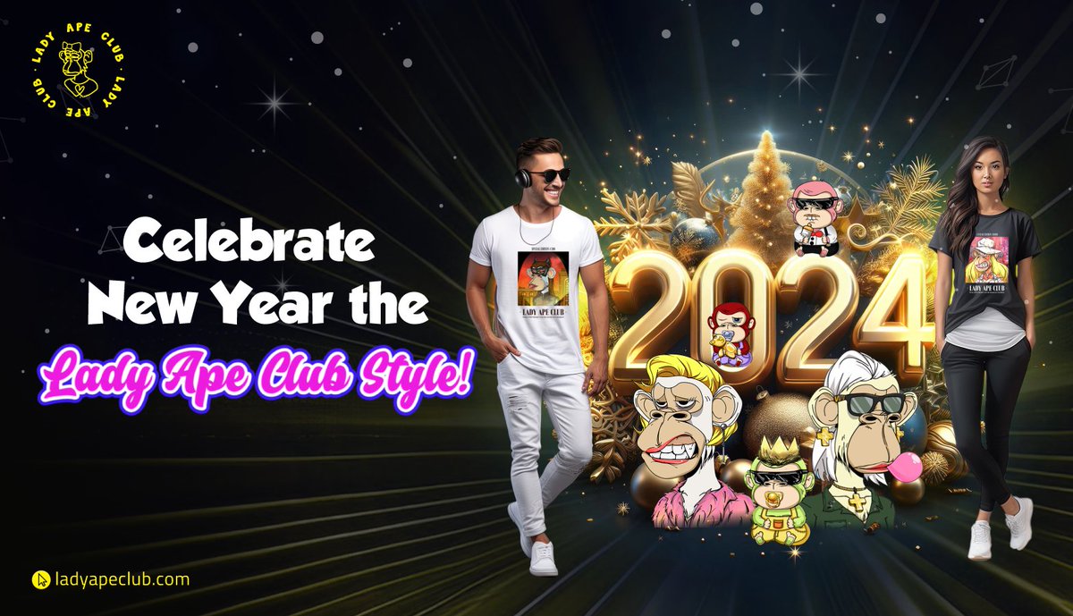 ladyapeclub's tweet photo. 🗓May this new year swing by ape-tactically with #LAC!
Make decisions that are bold, sexy, and wild just like our LAC #NFTs and limited-edition merchandise.
😘Be part of the legacy, join the #LadyApeClub now!
#Ladyape #Babyape #NewYear2024 #NewYear https://t.co/PQk1fXsAr5